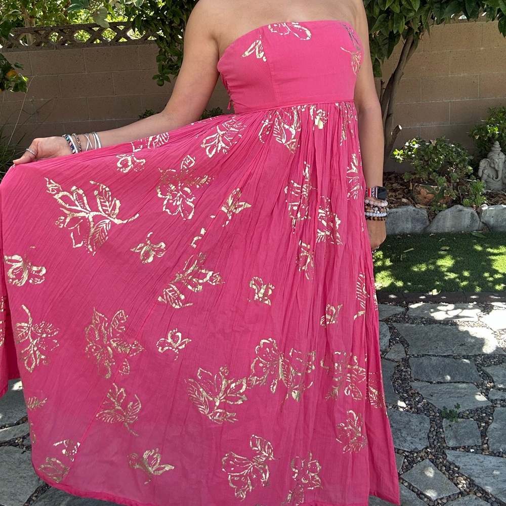 Free People Baja Babe midi dress in hot pink combo